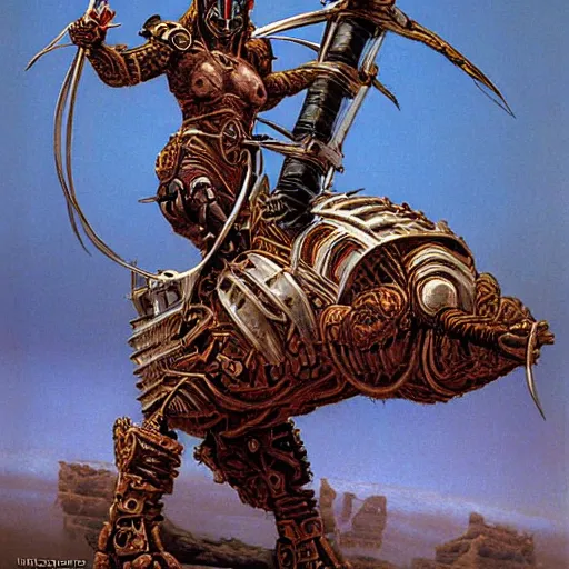 Prompt: cybernetic cyborg warrior, wretched camel, by Gerald Brom Ted Nasmith