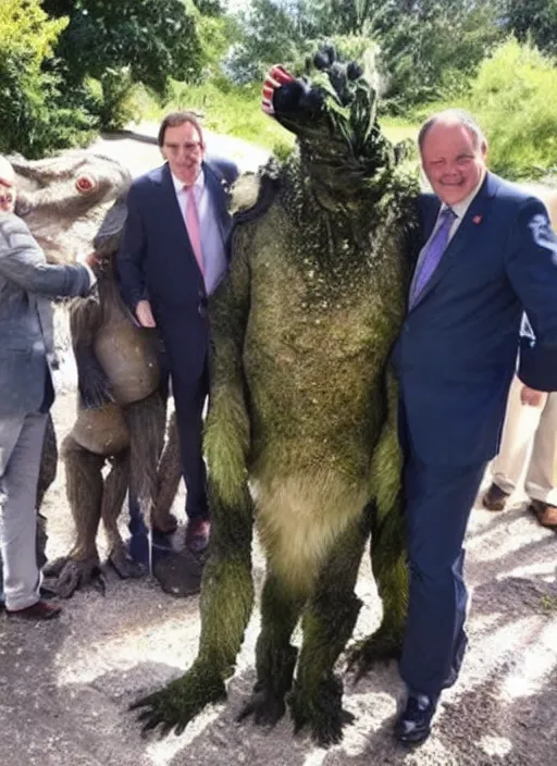 Image similar to a politician photo op with creatures from another dimension