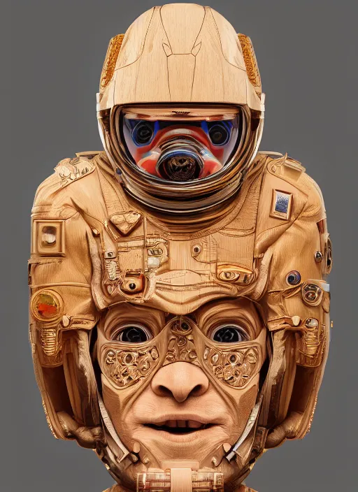 Image similar to high intricate portrait of an astronaut carved from wood in baroque style, studio light, maria panfilova, andrea savchenko, mike kime, ludovic plouffe, qi sheng luo, oliver cook, trending on artstation