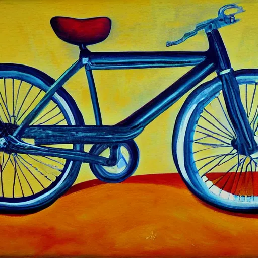 Image similar to a bicycle, painted in the style of pablo amaringo