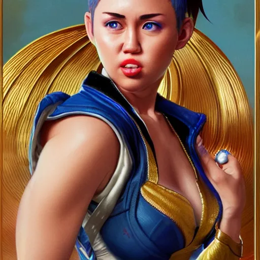 Image similar to miley cyrus as chun li from street fighter, 4 k, ultra realistic, detailed focused art by artgerm and greg rutkowski and alphonse mucha