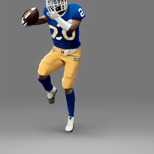 Image similar to american football player holding a soccer ball, 8 k, unreal engine, hyperrealistic