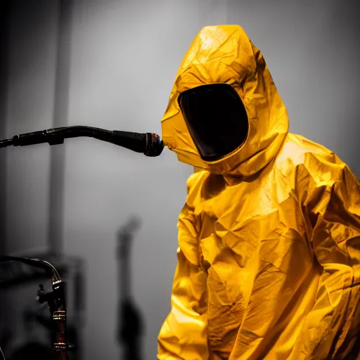 Prompt: hazmat suit rock concert, dslr 5 0 mm, photo