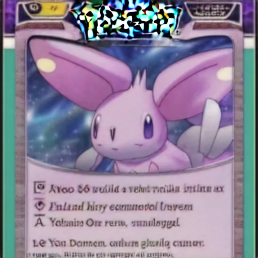 Image similar to a rare holographic pokemon card of a Moogle from Final Fantasy