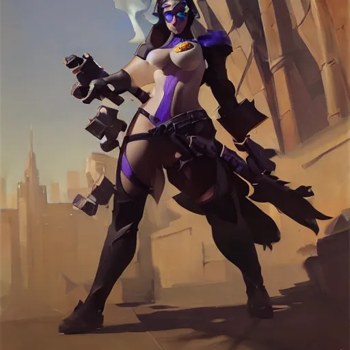 Image similar to greg manchess portrait painting of partially armored jinx from arcane as overwatch character, medium shot, asymmetrical, profile picture, organic painting, sunny day, matte painting, bold shapes, hard edges, street art, trending on artstation, by huang guangjian, gil elvgren, ruan jia, greg rutkowski, gaston bussiere