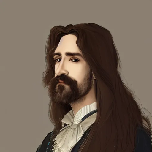 Prompt: an ultra detailed portrait of a handsome wizard with a very short goatee named james and a beautiful noblewoman with long brown hair, in contemporary clothes, 8 k, modernist style, artstation, pixiv, by rembrandt