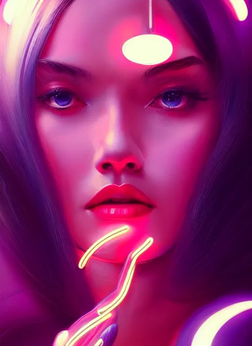 Image similar to portrait of female humanoid, intricate, retro 6 0 s, elegant, cyber neon lights, highly detailed, digital photography, trending in artstation, trending in pinterest, glamor pose, concept art, smooth, sharp focus, art by artgerm and greg rutkowski