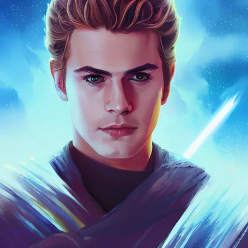 Image similar to anakin skywalker ( hayden christensen ) star wars attack of the clones, digital painting bioluminance alena aenami artworks in 4 k design by lois van baarle by sung choi by john kirby artgerm style pascal blanche and magali villeneuve