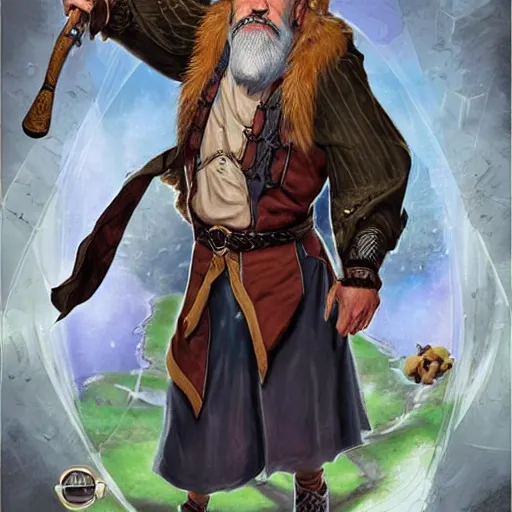 Image similar to Young bearded John Malkovich as Tarski Fiume, half-elf Time Wizard, iconic character art by Wayne Reynolds for Paizo Pathfinder RPG