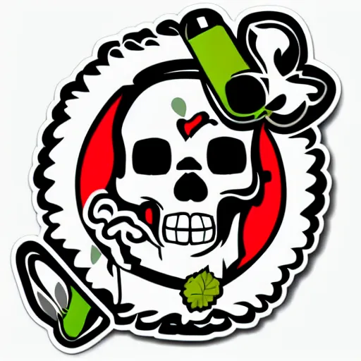 Prompt: a funny skull smoking weed, sticker vector art