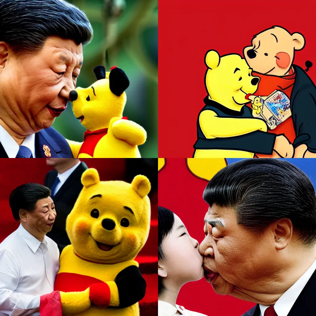 Prompt: Xi Jinping making out with winnie the pooh