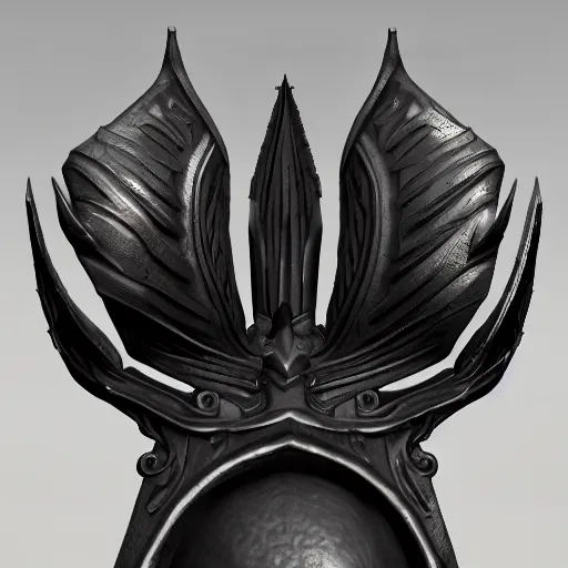 Image similar to a black long sword skull crest, orthographic, ornament, weapon, a 3 d render by dom qwek, front side views full, trending on polycount, artstation, hard surface modeling, rendered in maya, 3 ds max, blender, hd, vray