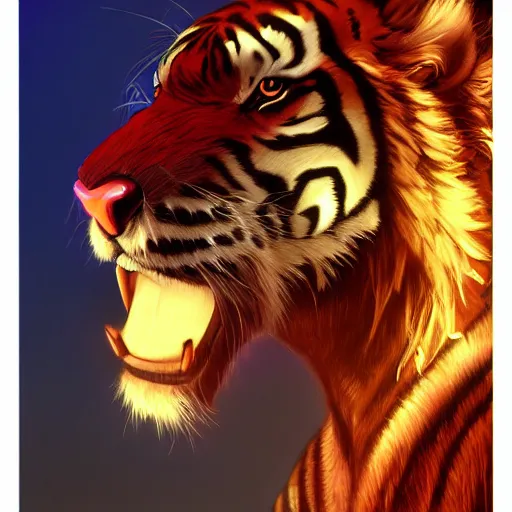 Image similar to a beautfiul award winning commission portrait of an anthro tiger in the neon cyberpunk city at night,wearing a leather jacket,glow effect,detailed face,photorealistic,character design by charles bowater,ross tran,deviantart,artstation,digital art,hyperdetailed,realistoc,western comic style,vfx,dramatic