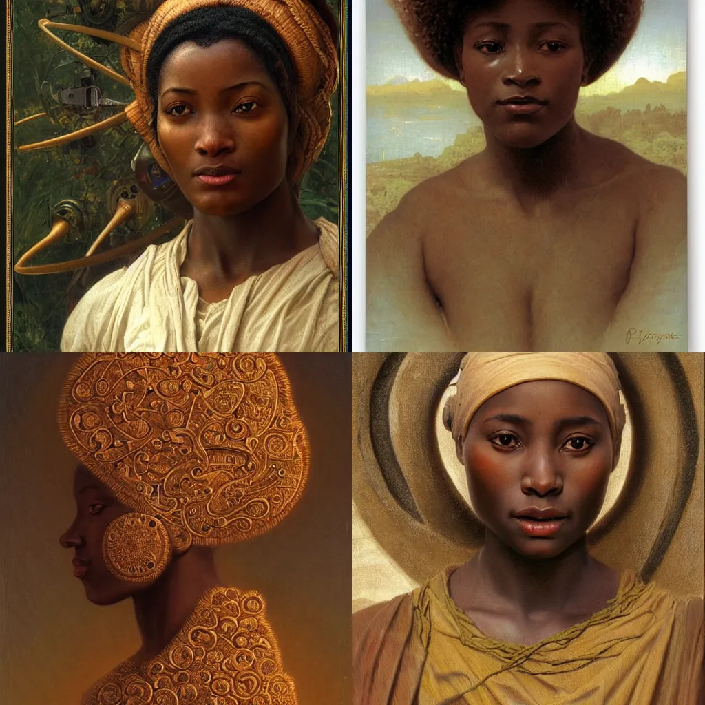 Prompt: detailed portrait of an african in an organic scifi gadget, organic ornaments, bouguereau