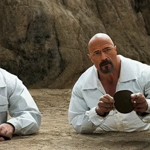 Image similar to Walter white and Dwayne the rock johnson working together