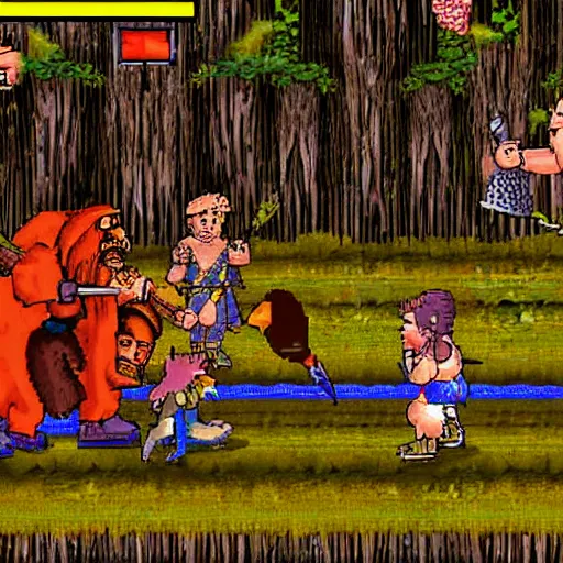 Prompt: playstation 1 rpg screenshot of ultimate caveman adventures jrpg