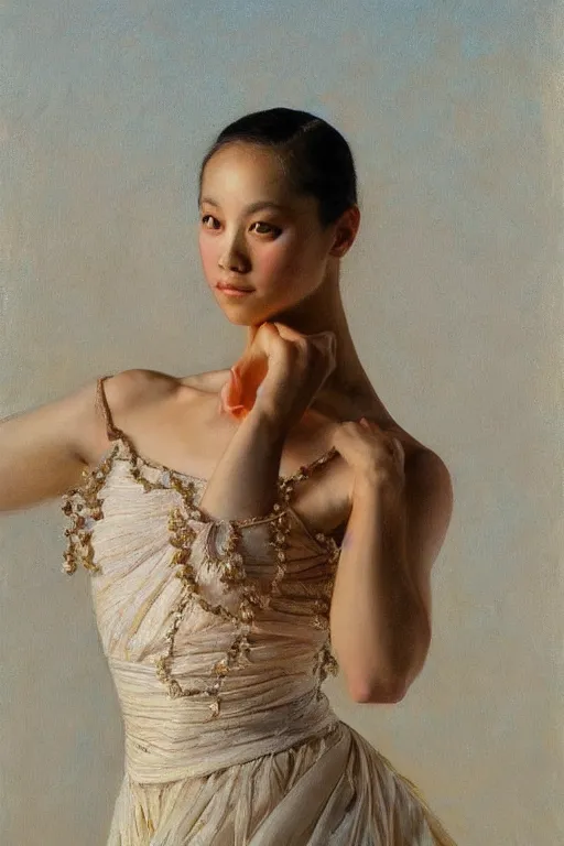 Image similar to portrait of a gorgeous graceful young hawaiian prima ballerina, by donato giancola and berthold woltze.