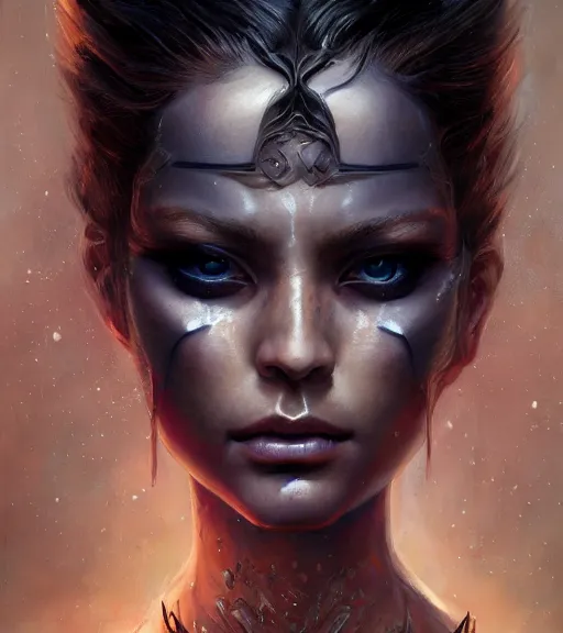 Image similar to portrait of a dark Jedi by karol bak, WLOP, James Jean, tom bagshaw, rococo, trending on artstation, fantasy magic fashion girl portrait, glossy eyes, face, fantasy, intricate, elegant, highly detailed, digital painting, concept art, smooth, sharp focus, illustration, cinematic lighting, hyper realism, octane render, 8k, hyper detailed.