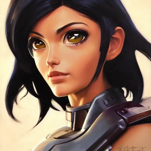 Image similar to greg manchess portrait painting of battle angel alita as overwatch character, totally whack, medium shot, asymmetrical, profile picture, organic painting, sunny day, matte painting, bold shapes, hard edges, street art, trending on artstation, by huang guangjian and gil elvgren and sachin teng