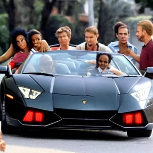 Image similar to michael jackson in a lamborghini convertible