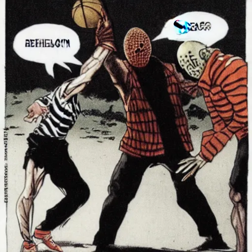 Image similar to Freddy Krueger playing basketball with Jason Voorhees