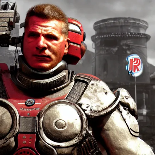 Image similar to burger king kurger bing mascot in gears of war, cinematic shot, hyperdetailed