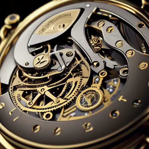 Image similar to a steampunk watch in polished gold and silver showing the detailed workings by Patek Philipp, macro photography, F/2.8, trending on artstation, octane render