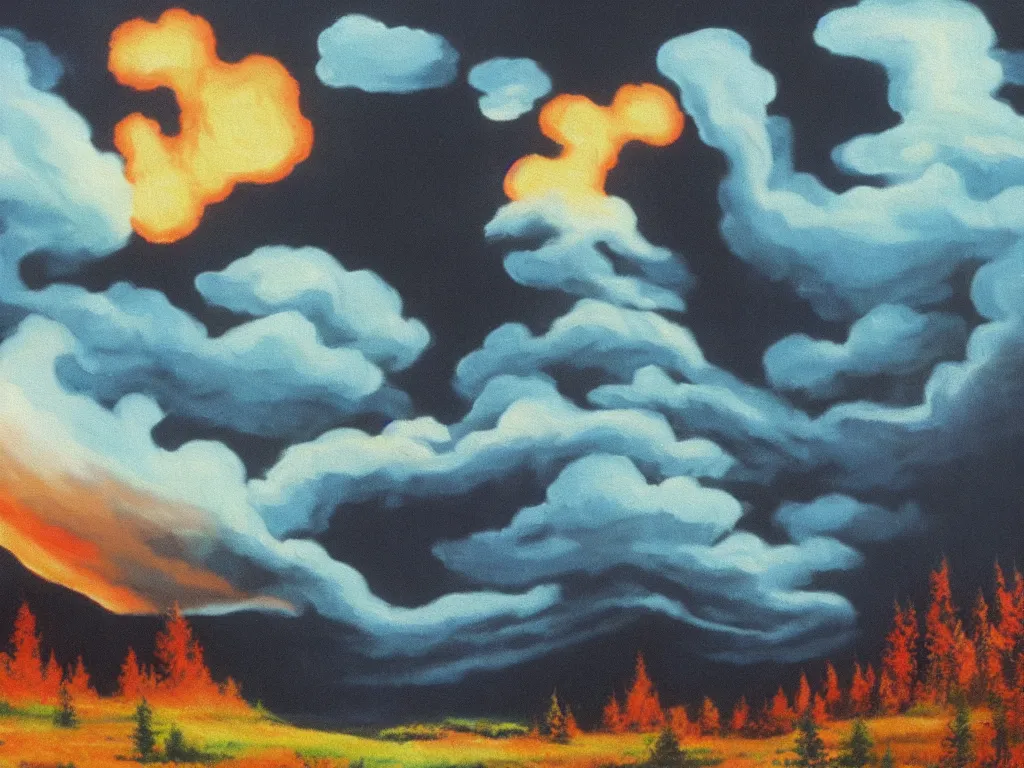 Image similar to bob ross painting of a nuclear holocaust