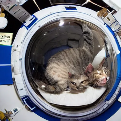 Image similar to Photo of cats floating inside the ISS