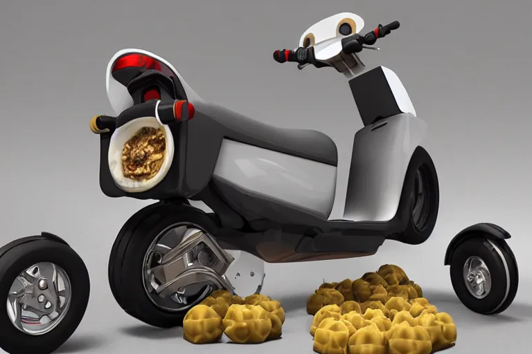 Prompt: scooter with bunch of dumplings, trending on artstation, unreal engine 5