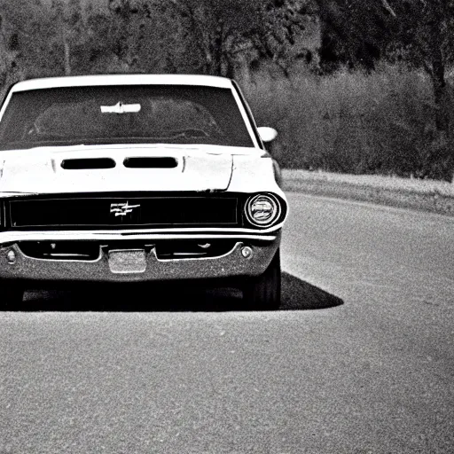 Prompt: still of an american muscle car, film grain