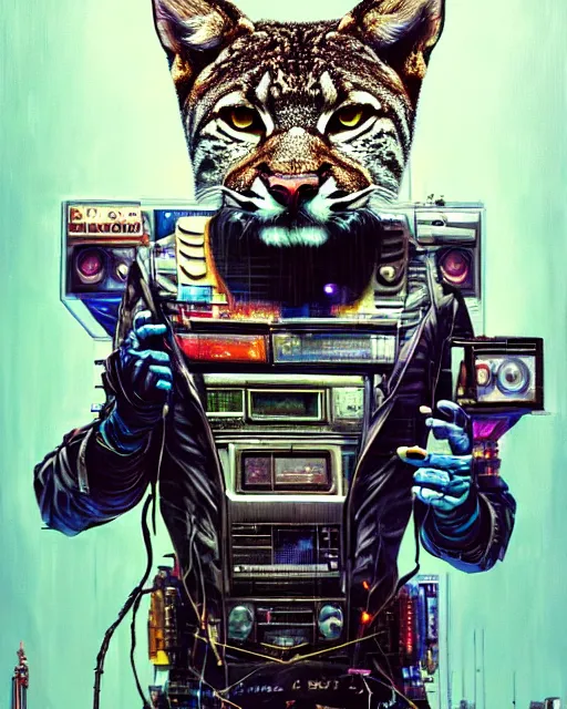 Image similar to a portrait of an anthropomorphic cyberpunk bobcat by sandra chevrier, by jon foster, detailed render, tape deck, epic composition, cybernetics, 4 k realistic, cryengine, realistic shaded lighting, sharp focus, masterpiece, by enki bilal