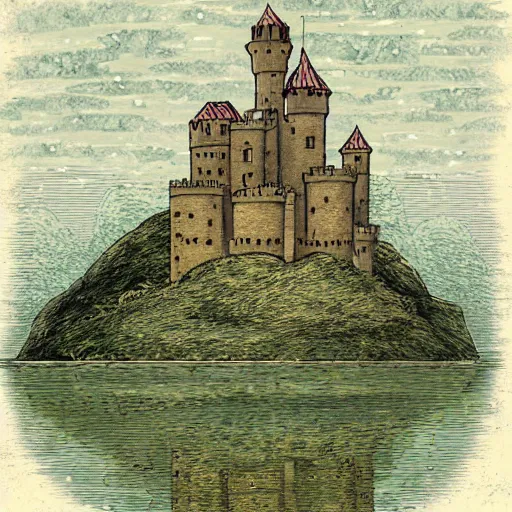 Prompt: Illustration of a medieval castle on a floating island