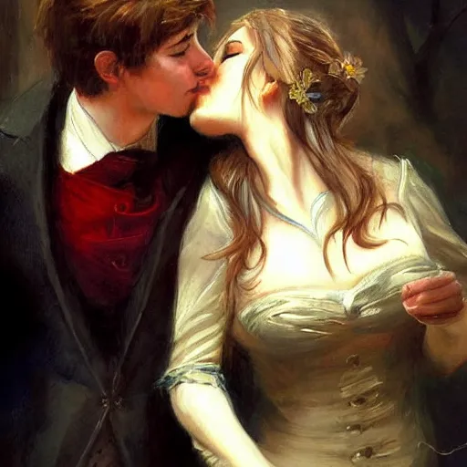 Prompt: a romantic painting. By bowater. Met you thousands of times in thousands of stories.