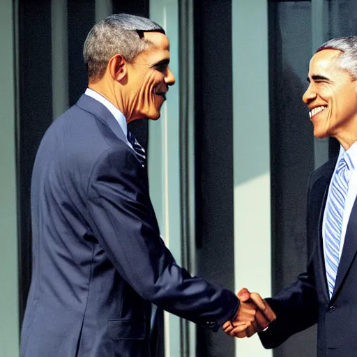 Image similar to press photo of Obama shaking hands with Walter White