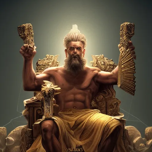 Prompt: Digital painting of Zeus on a throne, hyperdetailed, artstation, cgsociety, 8k