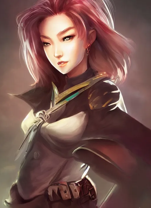 Image similar to full size persona, female sheriff, global lighting, detail, ultra sharpness, beautiful female, detailed face, art by huyy nguyen, demon slayer rui fanart