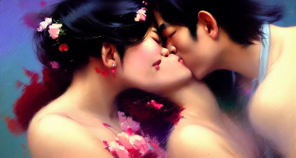 Prompt: photography of asian couples kissing each other, deep focus, volumetric light, colourful, sharp, detailed, digital painting by rolf armstrong, jeremy lipkin and michael garmash, rob rey and kentaro miura style, pinterest behance top picks