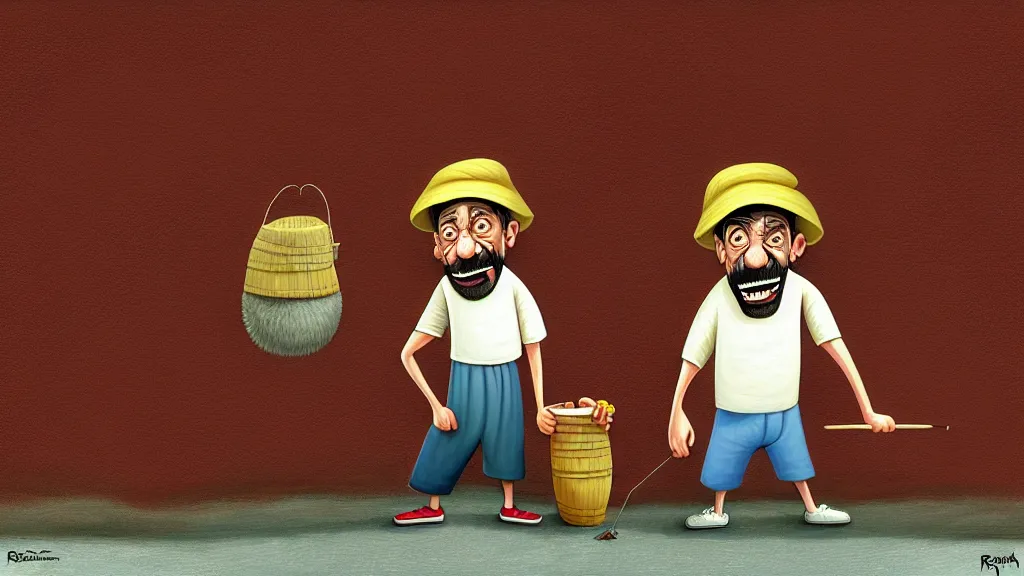 Prompt: illustration cartoon don ramon, seu madruga, el chavo del ocho, funny gediminas pranckevicius by roberto gomez bolanos