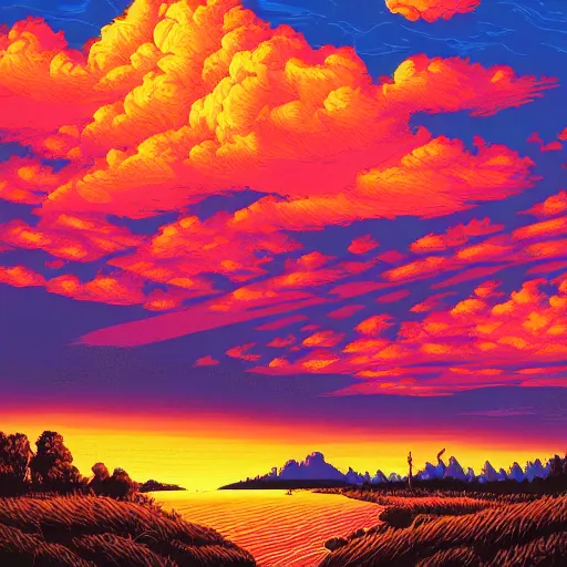 Prompt: Clouds at sunset by Dan Mumford