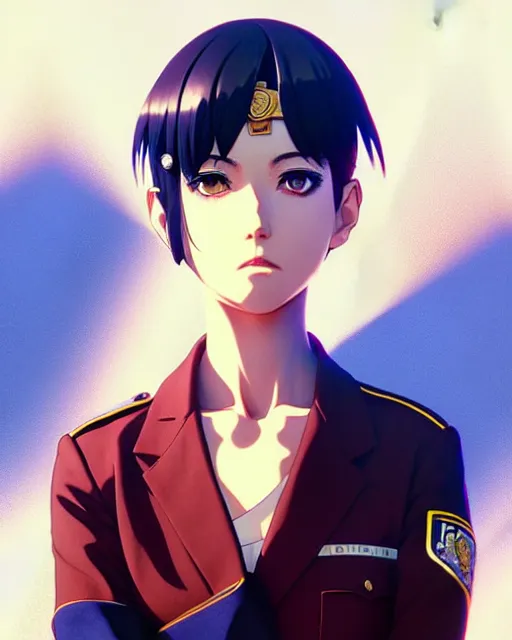 Image similar to police officer | very very anime!!!, fine - face, audrey plaza, realistic shaded perfect face, fine details. anime. realistic shaded lighting poster by ilya kuvshinov katsuhiro otomo ghost - in - the - shell, magali villeneuve, artgerm, jeremy lipkin and michael garmash and rob rey