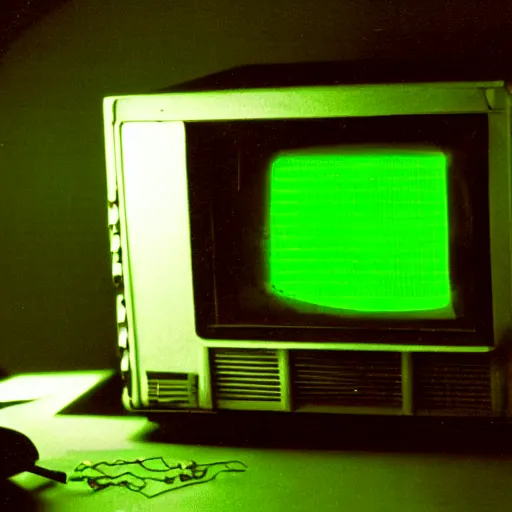 Prompt: a hacker in a dark room, crt, green phosphor, 1 9 9 3, photograph, lomo