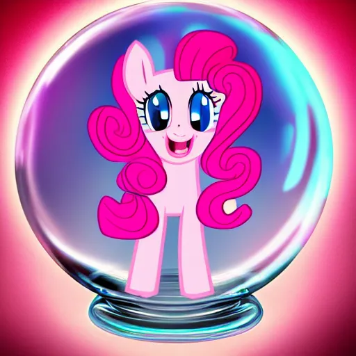 Image similar to Pinkie Pie 💓🐴 trapped inside a crystal ball 🔒🔮