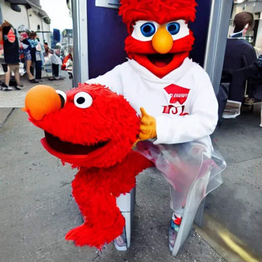 Prompt: Elmo eating KFC