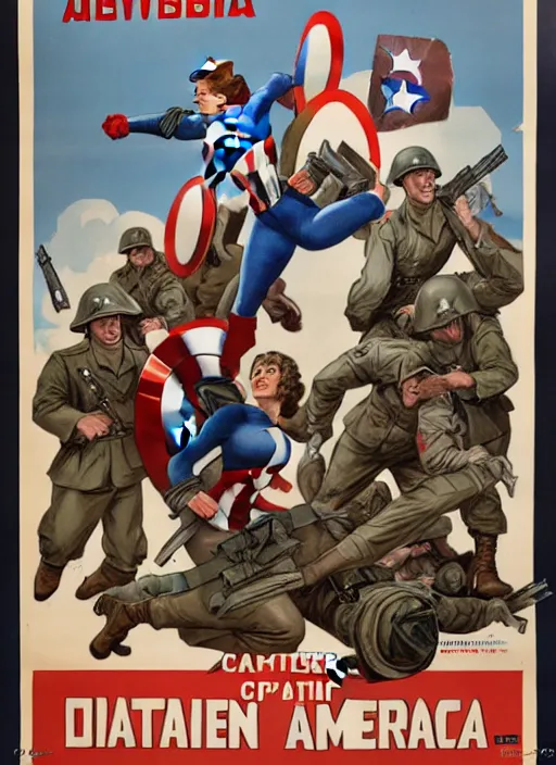 Prompt: beautiful female captain america standing on a pile of defeated german soldiers. feminist captain america wins wwii. american wwii propaganda poster by james gurney. overwatch