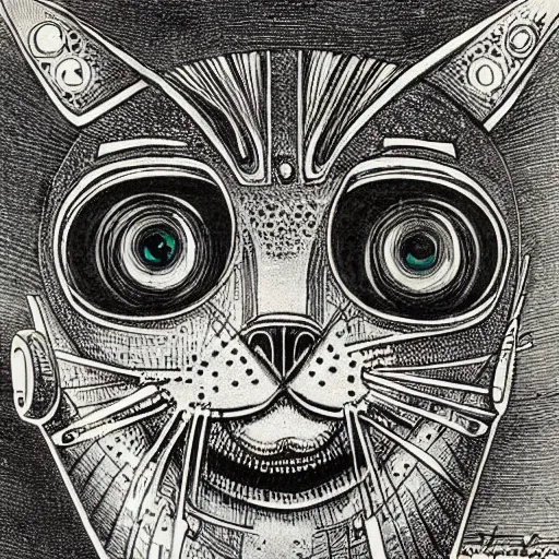 Prompt: cyborg drawn by louis wain