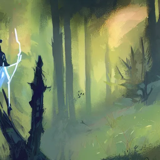 Prompt: close - up shot painting of a young bald blue - skinned wizard in a forest, by ismail inceoglu