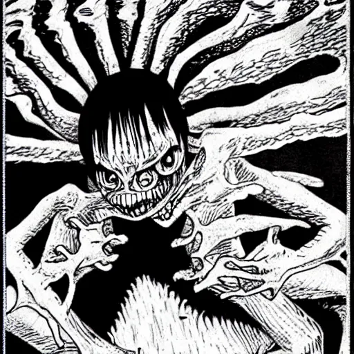 Prompt: a horrifying demon monster by Junji Ito