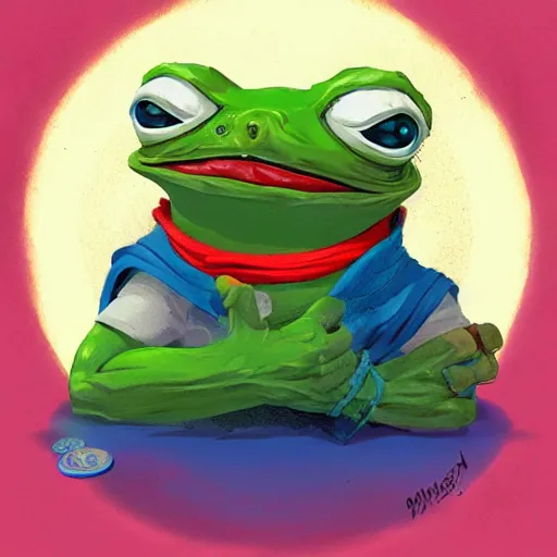 Image similar to super rich happy pepe, luxury, treasury, coins, money, hyper detalied, blue crystals, greg rutkowski, artstation