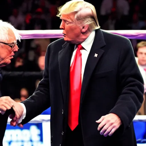 Image similar to Donald Trump losing a boxing match with Bernie Sanders, award-winning photo, sports illustrated
